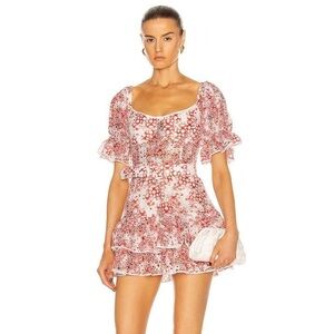 NWT Charo Ruiz Short Dress Jean Red & White Eyelet Puff Sleeve